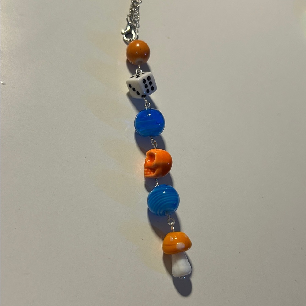 Colorful Handmade Beaded Car Charm with Dice and Mushroom Charms